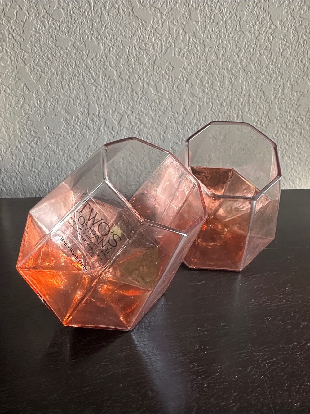 Two's Company Rose Pink Geometric stemless Glass - Pair